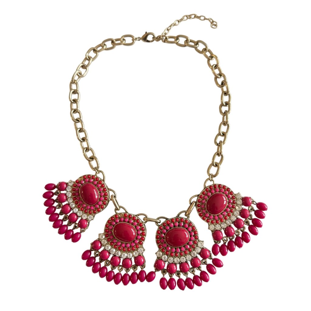 Susan Graver Gold Pink Statement Necklace Dangling Beads 16 Inch Adjustable 25$